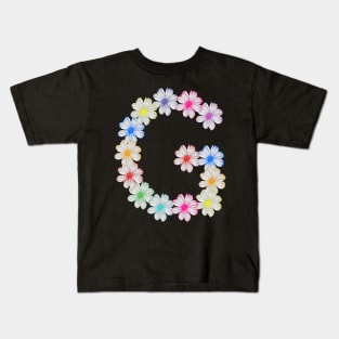 Letter G, flower, cosmos flowers, floral, nature Kids T-Shirt